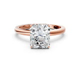 Rose gold Radiant Cut Solitaire Diamond Ring with Prong Setting and Plain Band_3