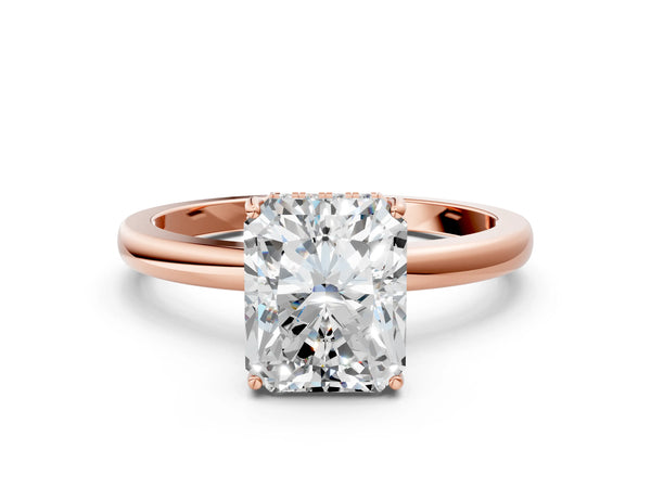 Rose Gold Radiant Cut Hidden Halo Solitaire Engagement Ring Setting with Thin Wire Band