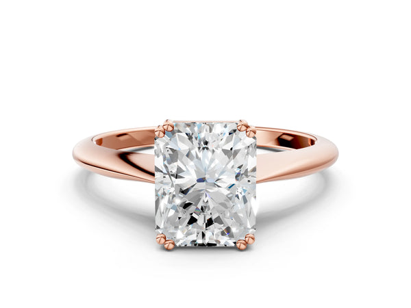 Rose gold Radiant Cut Solitaire Diamond Ring with Six-Prong Setting and Classic Band