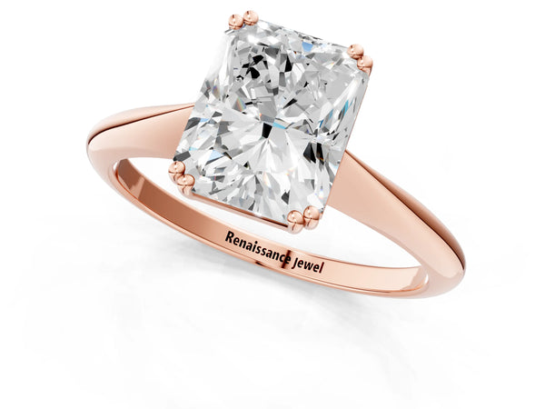 Rose gold Radiant Cut Solitaire Diamond Ring with Six-Prong Setting and Classic Band