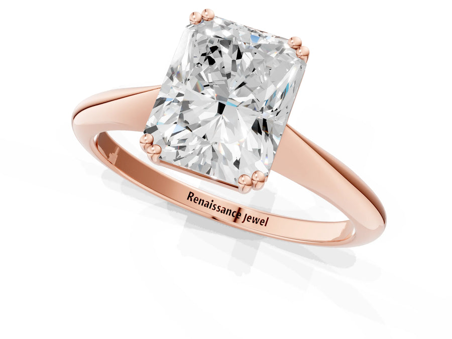 Rose gold Radiant Cut Solitaire Diamond Ring with Six-Prong Setting and Classic Band