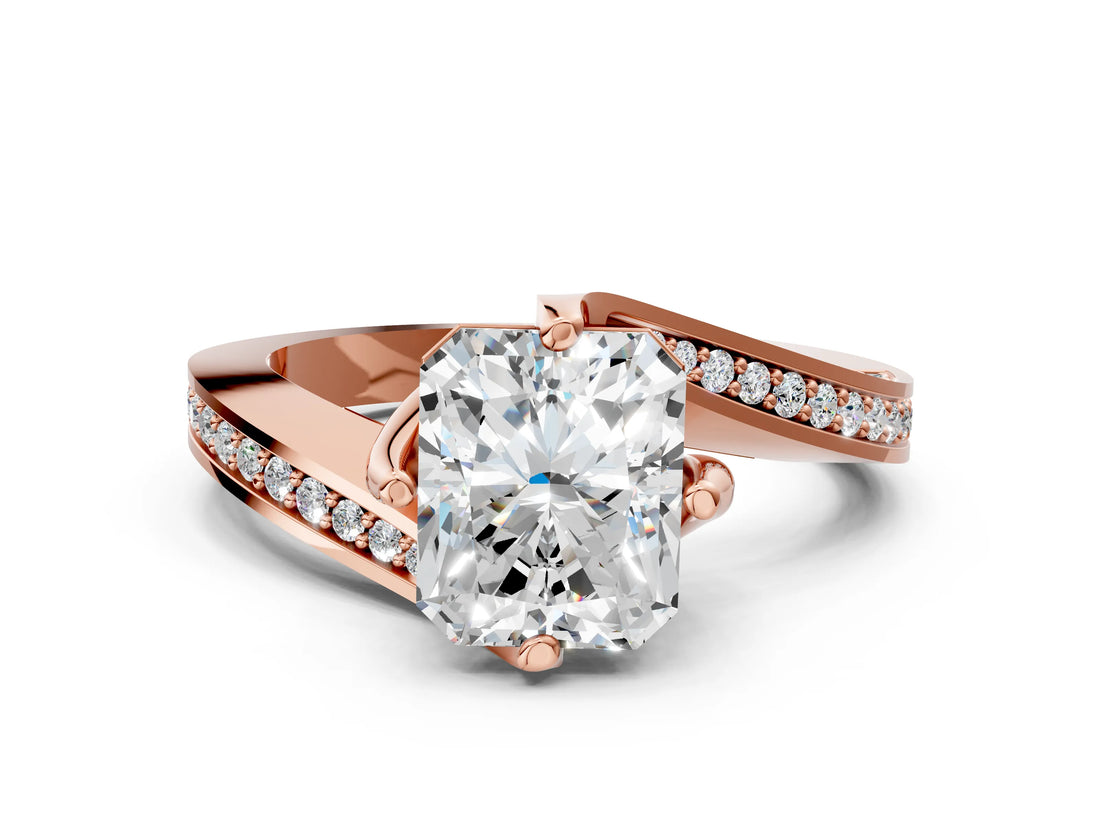 Rose gold Radiant Cut Solitaire Diamond Twist Band with Pavé Setting and Four-Prong Setting_3