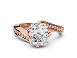 Rose gold Radiant Cut Solitaire Diamond Twist Band with Pavé Setting and Four-Prong Setting_3