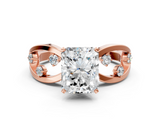 Rose gold Radiant Cut Solitaire Diamond with Side Stones on Criss-Cross Band and Four-Prong Setting_17