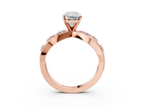 Rose gold Radiant Cut Solitaire Diamond with Side Stones on Criss-Cross Band and Four-Prong Setting_20