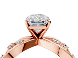 Rose gold Radiant Cut Solitaire Diamond with Side Stones on Criss-Cross Band and Four-Prong Setting_21
