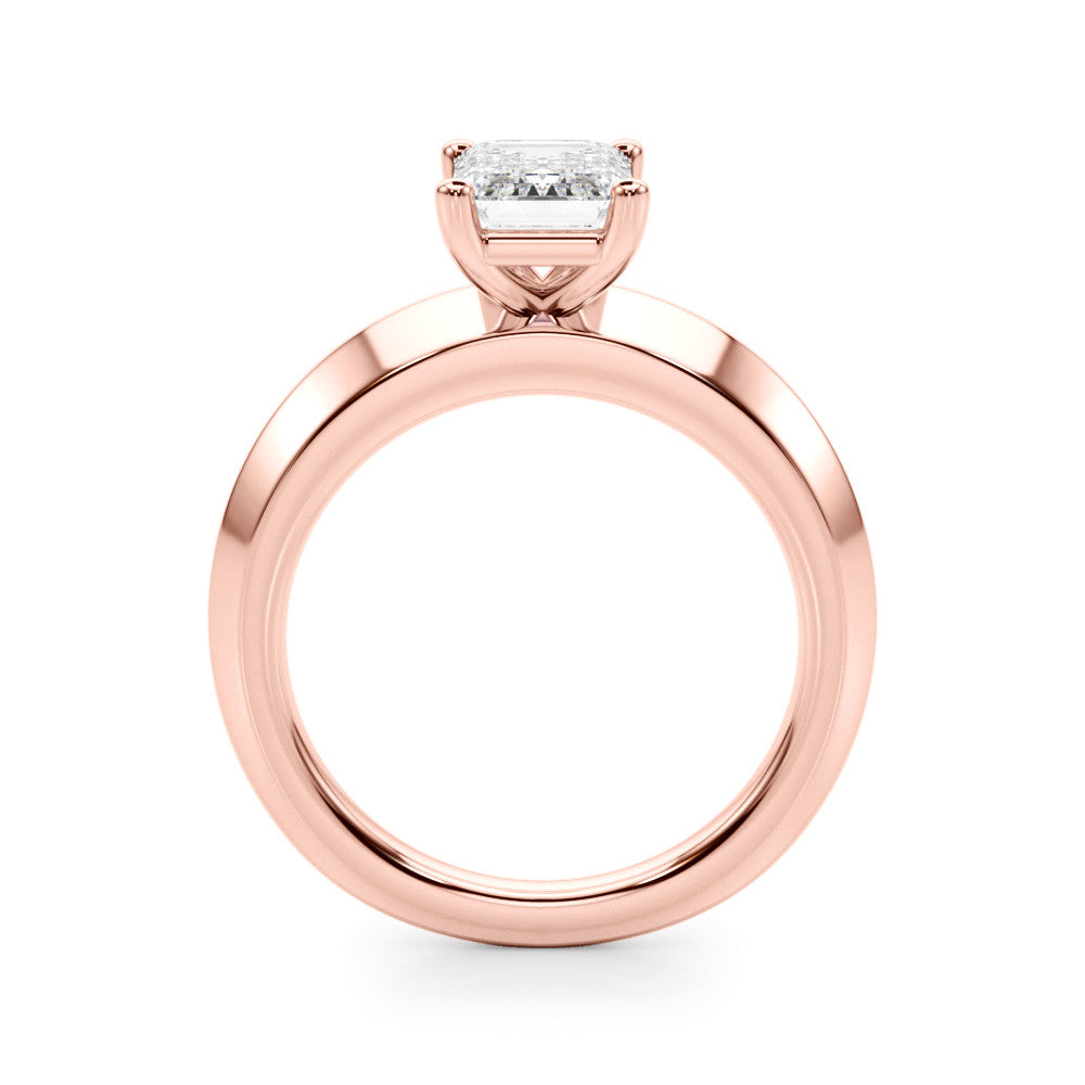 Rose gold Radiant Cut Solitaire Engagement Ring with Flat Band and Four-Prong Setting 1
