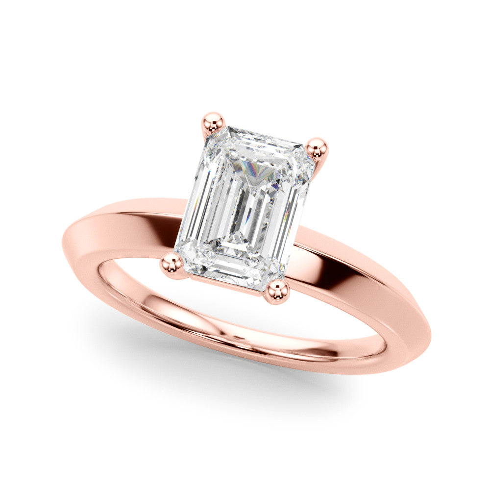 Rose gold Radiant Cut Solitaire Engagement Ring with Flat Band and Four-Prong Setting 2