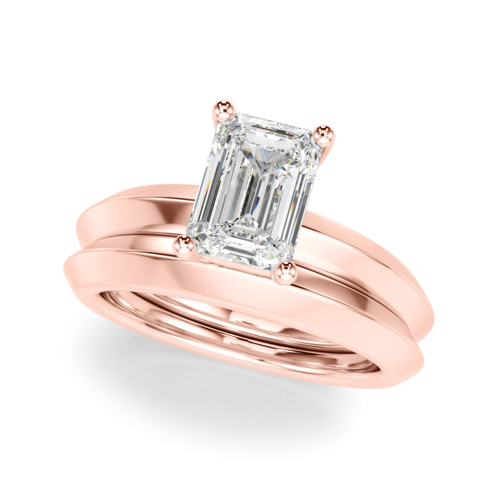 Rose gold Radiant Cut Solitaire Engagement Ring with Flat Band and Four-Prong Setting