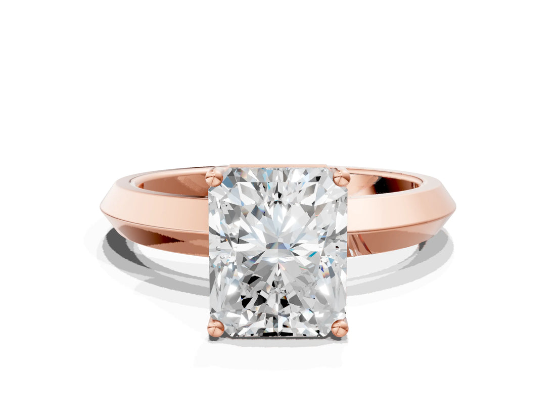 Rose gold Radiant Cut Solitaire Engagement Ring with Flat Band and Four-Prong Setting