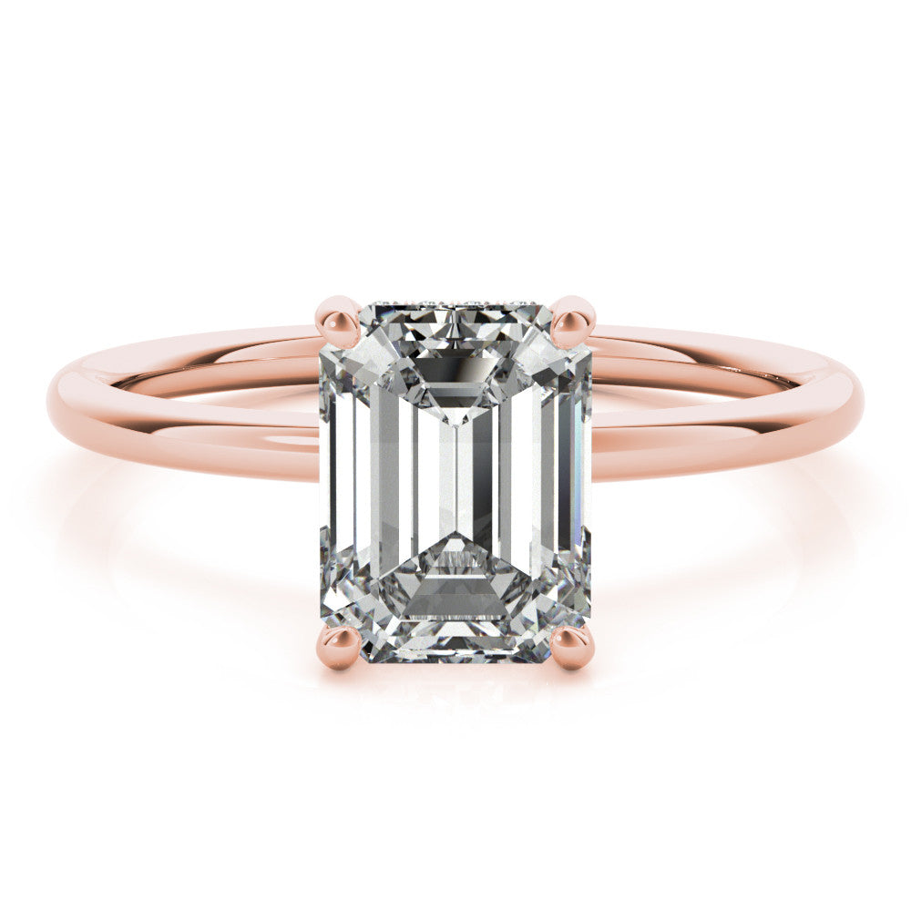 Rose gold Radiant Cut Solitaire Engagement Ring with Four-Prong Setting and Classic Band