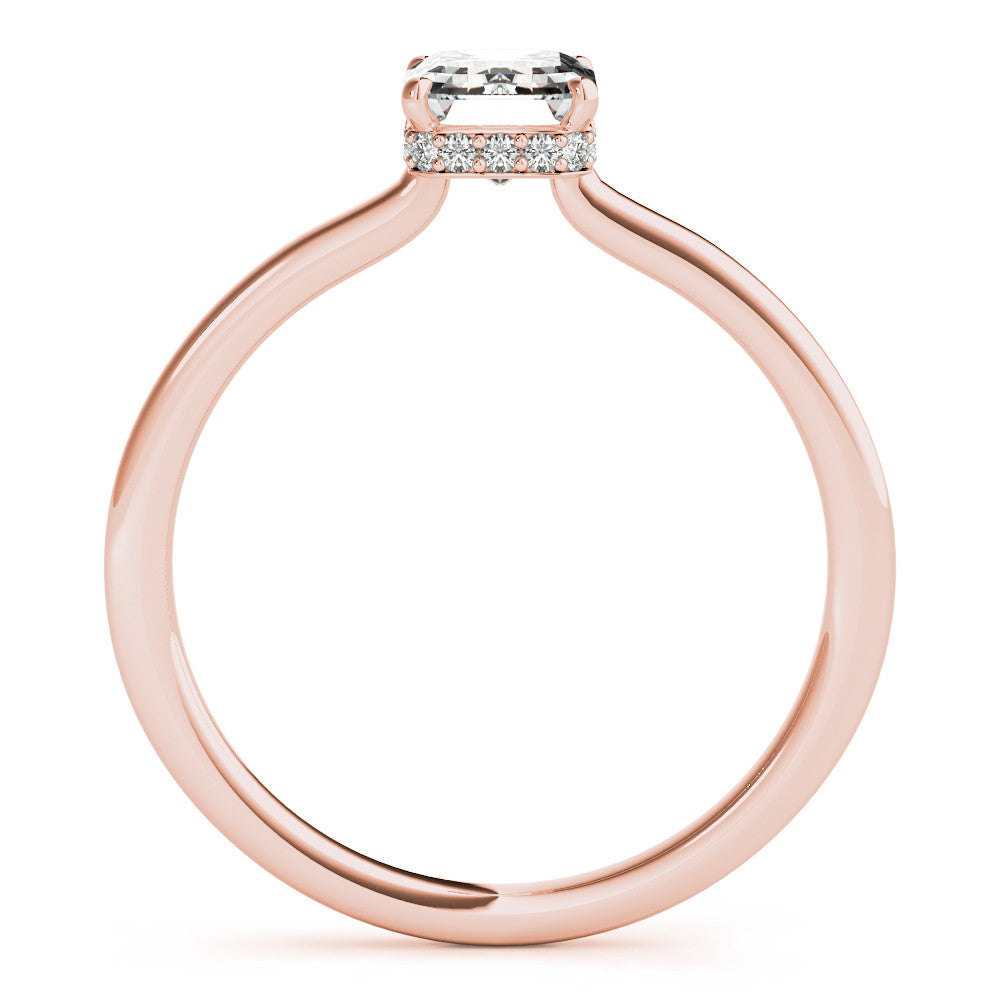 Rose gold Radiant Cut Solitaire Engagement Ring with Four-Prong Setting on a Classic Band