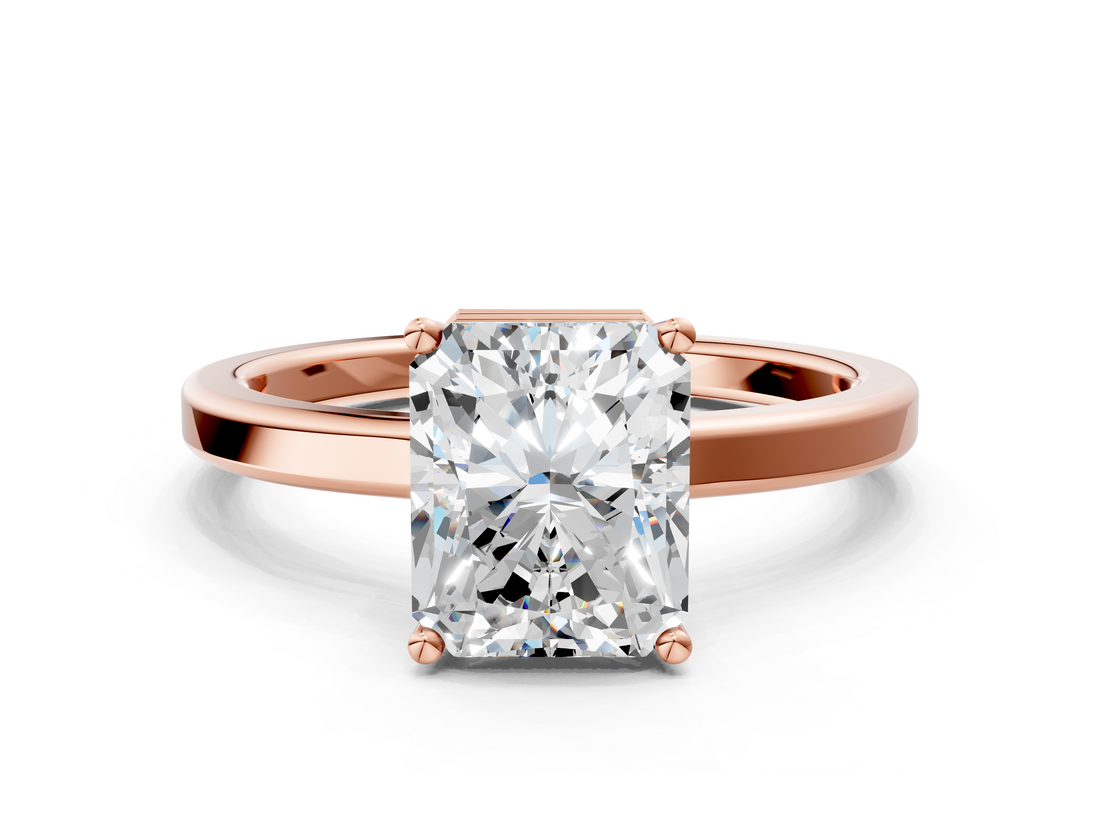 Rose gold Radiant Cut Solitaire Engagement Ring with Four-Prong Setting on a Classic Band_36