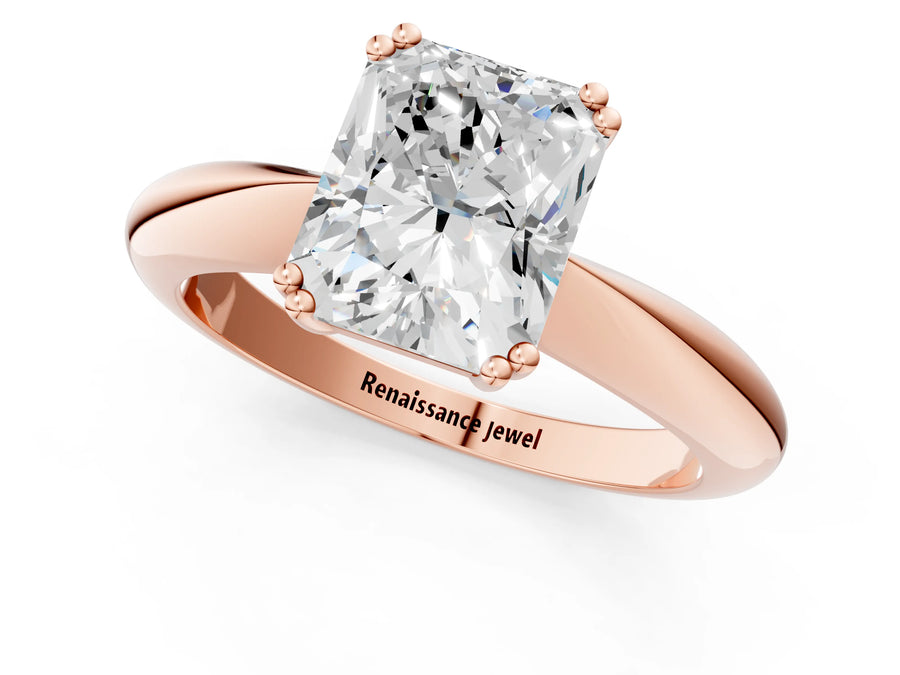 Rose gold Radiant Cut Solitaire Engagement Ring with Tapered Band and Four-Prong Setting