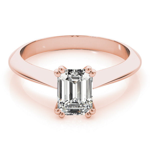 Rose gold Radiant Cut Solitaire Engagement Ring with Tapered Band and Four-Prong Setting