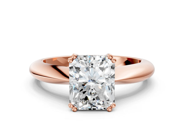 Rose gold Radiant Cut Solitaire Engagement Ring with Tapered Band and Four-Prong Setting