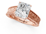 Rose gold Radiant Cut Solitaire Engraved Band with Four-Prong Setting_63
