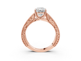Rose gold Radiant Cut Solitaire Engraved Band with Four-Prong Setting_65