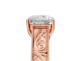 Rose gold Radiant Cut Solitaire Engraved Band with Four-Prong Setting_67