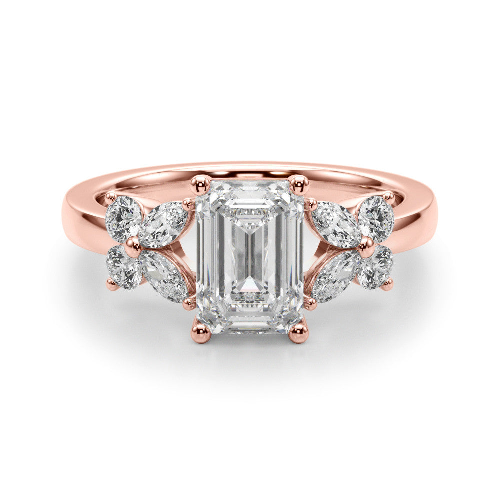 Rose gold Radiant Cut Solitaire Floral Diamond Ring with Four-Prong Setting 2