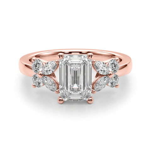 Rose gold Radiant Cut Solitaire Floral Diamond Ring with Four-Prong Setting 2