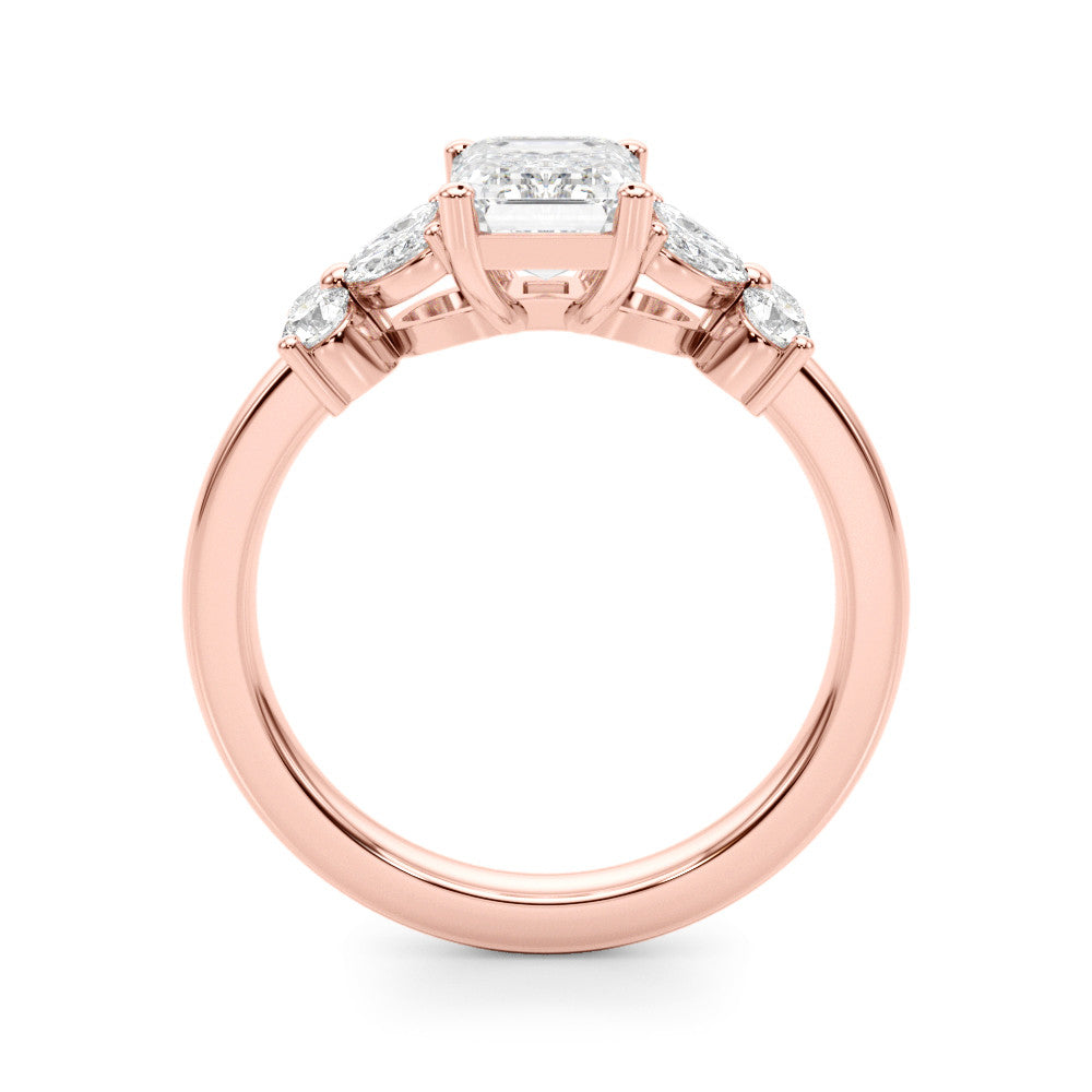 Rose gold Radiant Cut Solitaire Floral Diamond Ring with Four-Prong Setting