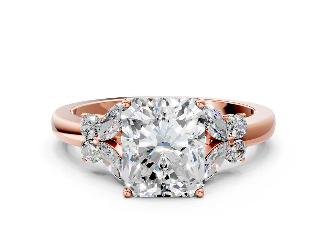 Rose gold Radiant Cut Solitaire Floral Diamond Ring with Four-Prong Setting_50