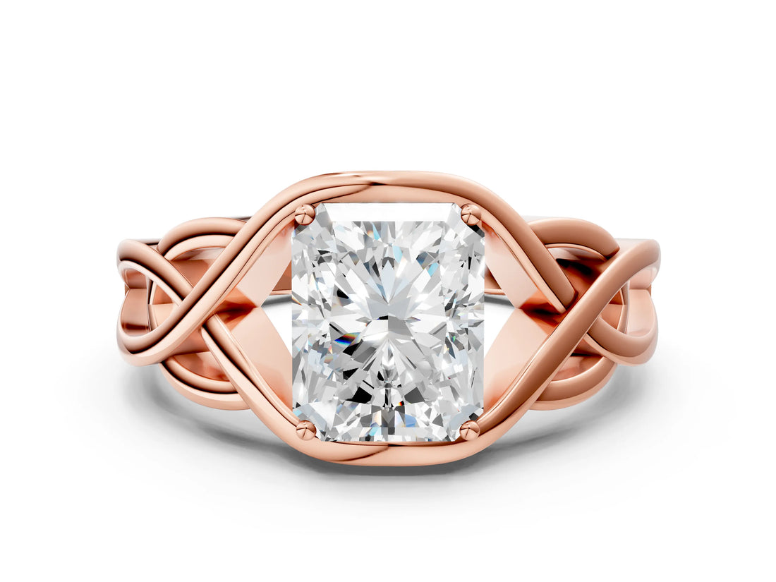 Rose gold Radiant Cut Solitaire Intertwined Band Prong Setting Ring_14