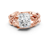 Rose gold Radiant Cut Solitaire Leaf-Inspired Engagement Ring with Prong Setting_19