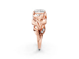 Rose gold Radiant Cut Solitaire Leaf-Inspired Engagement Ring with Prong Setting_21
