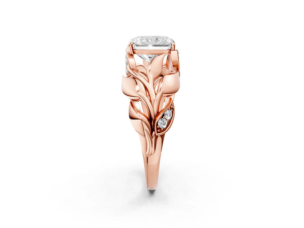 Rose Gold Radiant Cut Leaf Bypass Engagement Ring Setting with Pave Leaf Panels