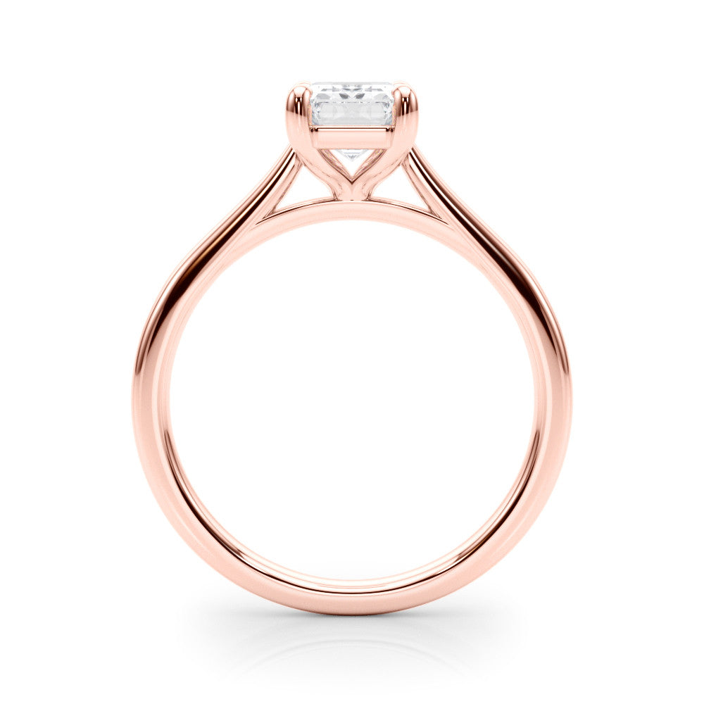 Rose gold Radiant Cut Solitaire Ring with Cathedral Band and Four-Prong Setting 1