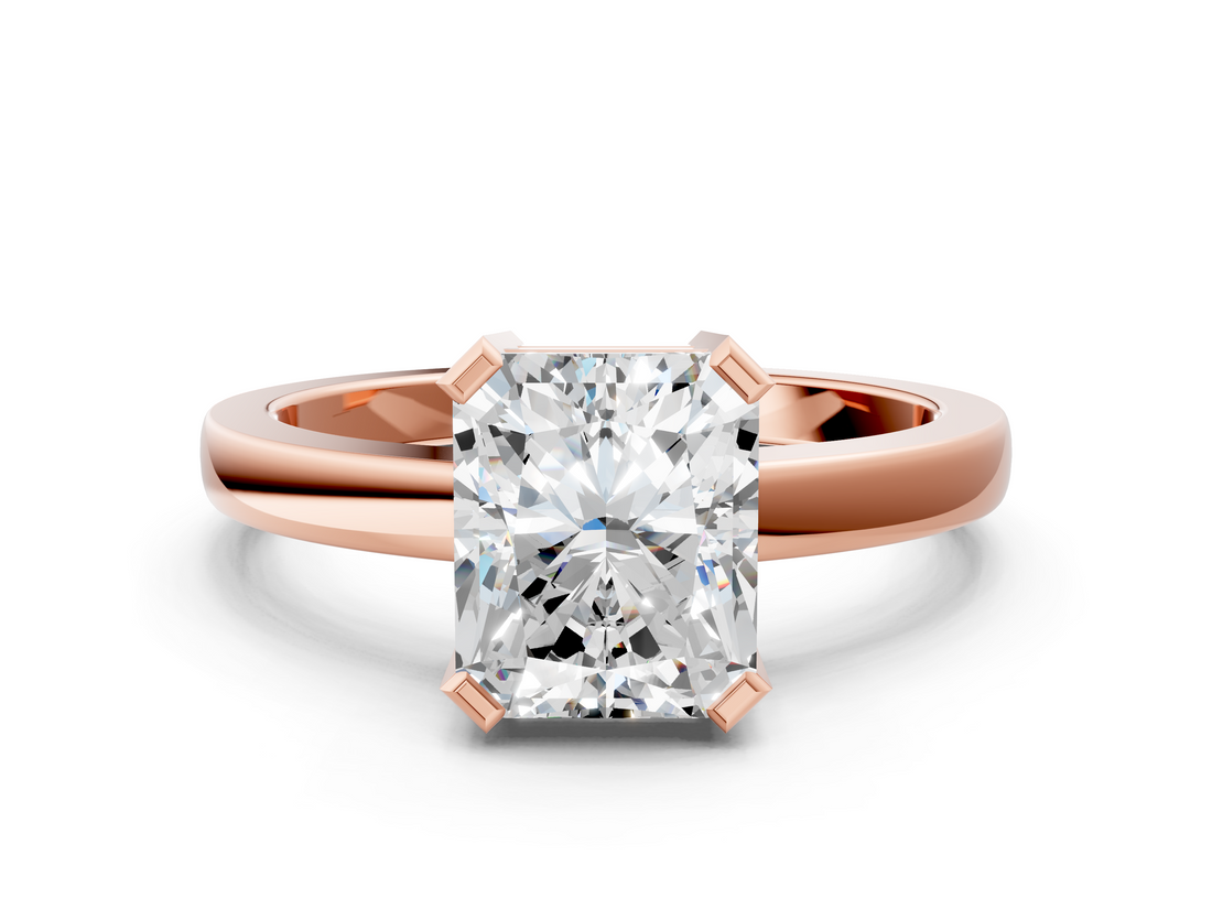 Rose gold Radiant Cut Solitaire Ring with Four-Prong Setting and Classic Band_47