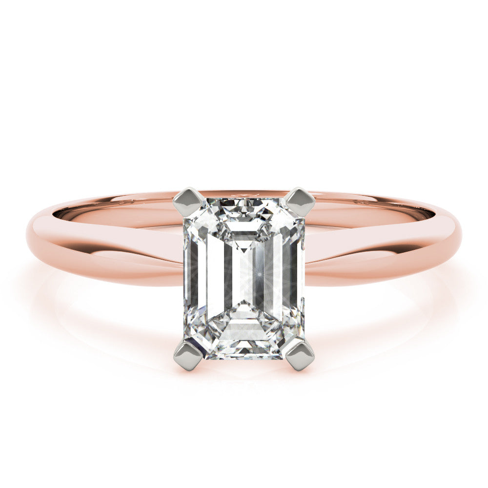Rose gold Radiant Cut Solitaire Ring with Four-Prong Setting on a Classic Band