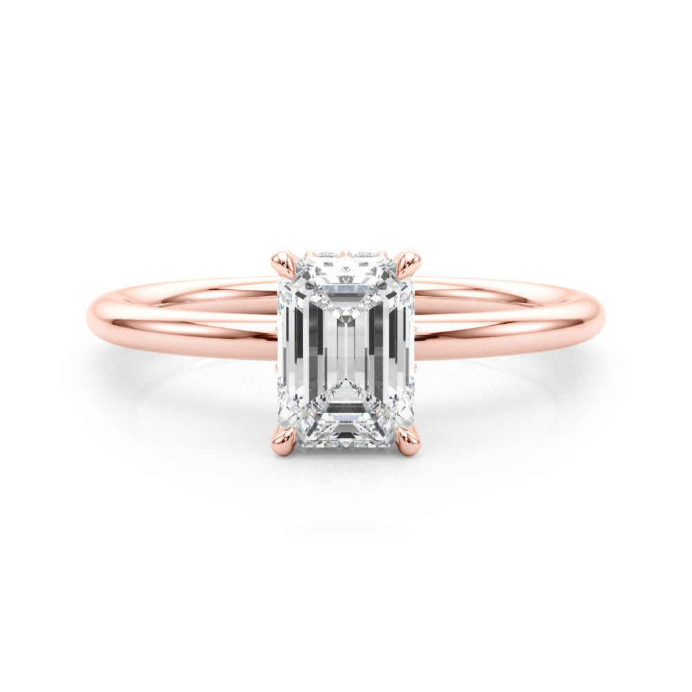 Rose gold Radiant Cut Solitaire Ring with Thin Band and Four-Prong Setting
