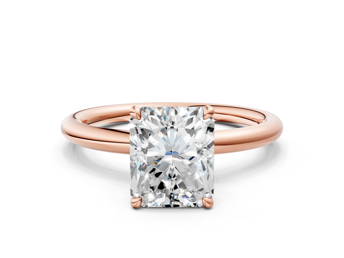 Rose gold Radiant Cut Solitaire Ring with Thin Band and Four-Prong Setting_36