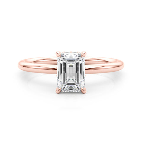 Rose gold Radiant Cut Solitaire Ring with Thin Band and Four-Prong Setting