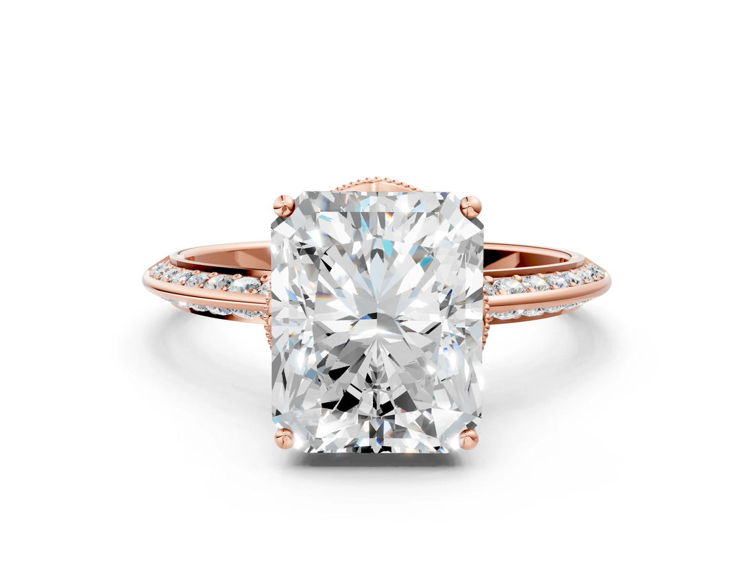 Rose gold Radiant Cut Solitaire Split Shank Pave Diamond Engagement Ring with Four-Prong Setting_9