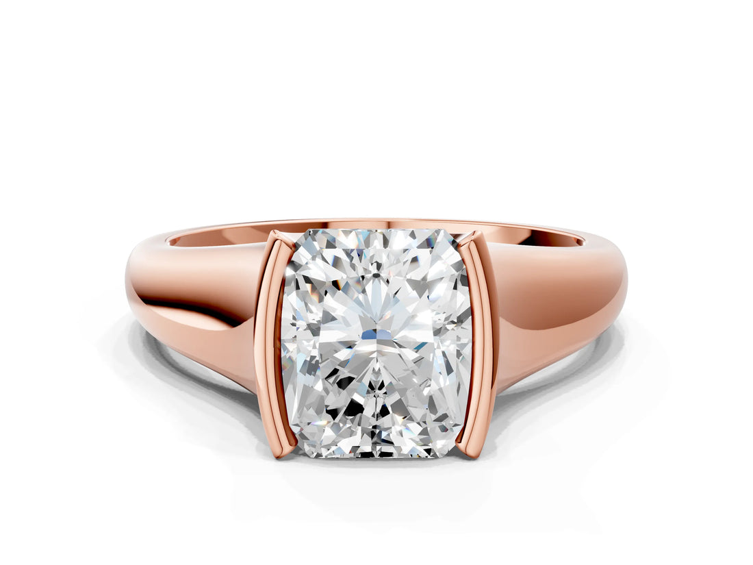 Rose gold Radiant Cut Solitaire Tension Set Diamond Ring with Split Shank Band_15