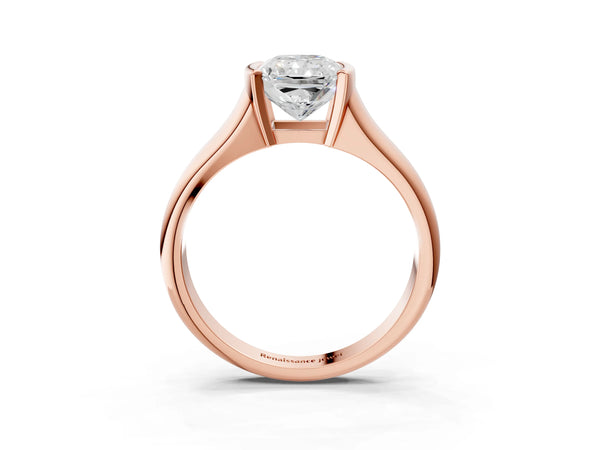 Rose Gold Radiant Cut Tension Style Solitaire Engagement Ring Setting with Wide Sculpted Band