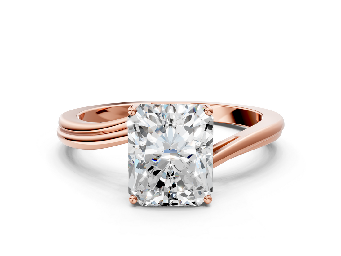 Rose gold Radiant Cut Solitaire Twist Band Ring with Four-Prong Setting_85