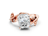 Rose gold Radiant Cut Solitaire Twist Engagement Ring with Leaf Accents and Prong Setting_15