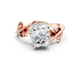 Rose gold Radiant Cut Solitaire Twist Engagement Ring with Leaf Accents and Prong Setting_16