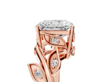 Rose gold Radiant Cut Solitaire Twist Engagement Ring with Leaf Accents and Prong Setting_21