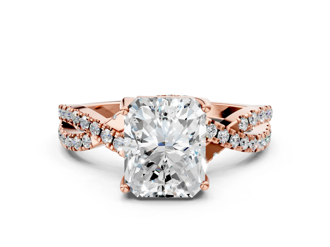 Rose gold Radiant Cut Solitaire Twist Pave Diamond Engagement Ring with Prong Setting_27