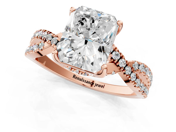 Rose Gold Radiant Cut Twisted Split Shank Engagement Ring Setting