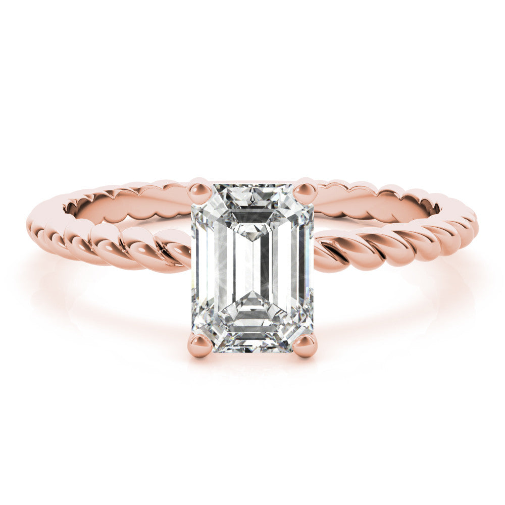 Rose gold Radiant Cut Solitaire Twisted Band with Four-Prong Setting