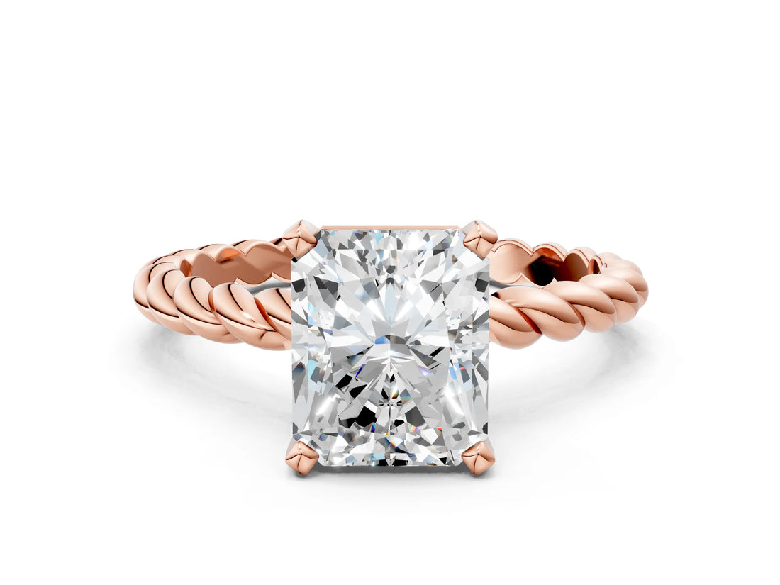 Rose gold Radiant Cut Solitaire Twisted Band with Four-Prong Setting_120