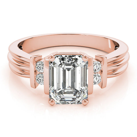 Rose gold Radiant Cut Three-Stone Channel Set Ring with Bar Prongs