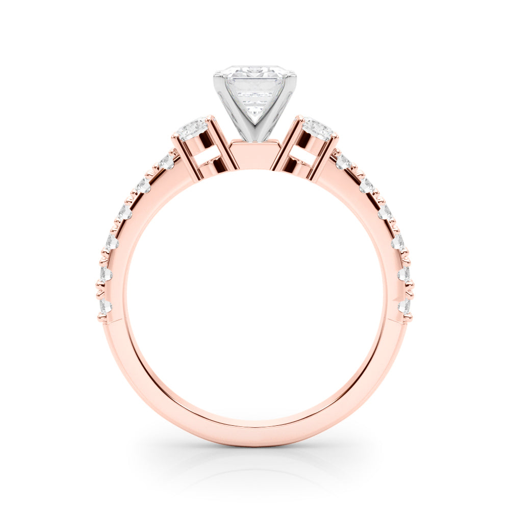 Rose gold Radiant Cut Three-Stone Diamond Pavé Band with Prong Setting 1